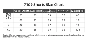 Tableau des tailles détaillé pour shorts de yoga femme avec mesures du S au XL