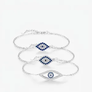 Bracelet Oeil Mauvais Argent Sterling 925 Zircone Cubique Bleu Et Blanc Minimaliste Ajustable Bijoux De Chance Pour Femmes
