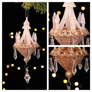 Golden glitter Christmas star ornament with clear acrylic crystal prisms for festive trees
