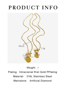 Detail showing 316L stainless steel heart and round pendants with product dimensions info