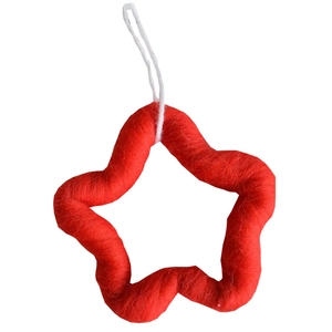 Handmade red wool felt star ornament with white hanging string for Christmas tree decor