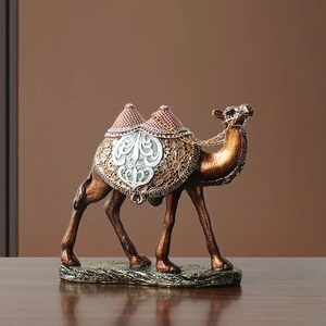 Moderne Kamel-Statue aus Harz mit Bronze-Finish und filigranem silbernen Sattelmuster
