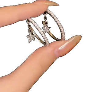 Sparkling silver needle stud earrings with zircon stars and minimalist round hoop design