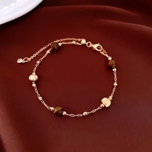 Bracelet extensible plaqué or avec perles d'œil de tigre et pendentifs pour femmes