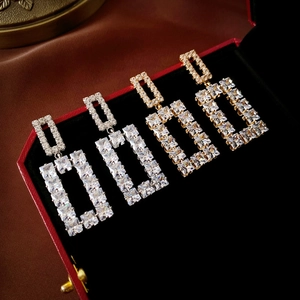 Hollow Geometric Square Drop Earrings With 925 Sterling Silver Earring Post Copper Cubic Zirconia Luxury Fashion Women