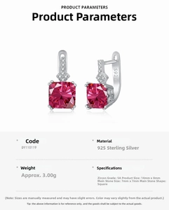 Detail view of S925 sterling silver hoop earrings with 7mm pink cushion cut zircon stones