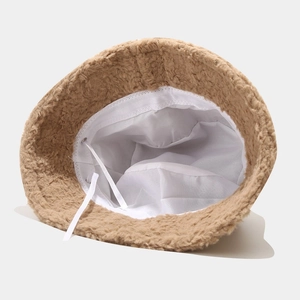 Plush camel alpaca wool bucket hat with warm fleece lining and adjustable drawstring