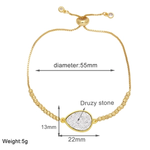 Detailed size chart for the gold-plated druzy stone beaded bracelet with 55mm diameter