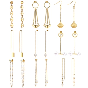 Stainless Steel Tassel Earring Artificial Pearl Drop Long Chain Threader Minimalist Jewelry For Women Fashion Geometric