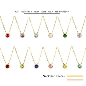 Edelstahl Halskette Runder Geburtsstein Zirkonia Anhänger Zargenfassung Minimalistischer Modeschmuck Für Damen Elegantes Schmuckstück