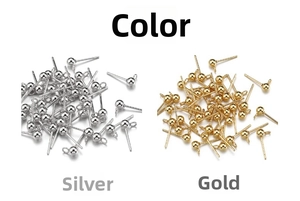 DIY stainless steel ball stud earrings with loop in gold and silver finishes