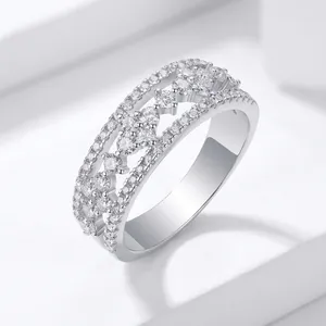 Moissanite Ring 925 Sterling Silver Multi-Row Hollow Out Pave Setting Luxury Jewelry For Women D Color VVS