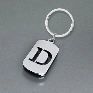 Polished stainless steel letter D keychain with hollow design for bags and cars