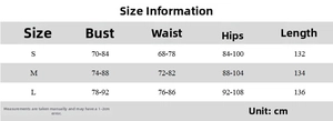 Detailed size chart for solid color cutout dress including bust, waist, hips, and length
