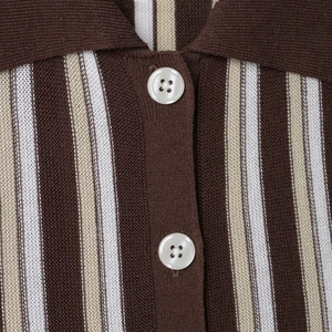 Gestreiftes Polo-Strickoberteil in Braun und Beige mit Knopfleiste und Kragen