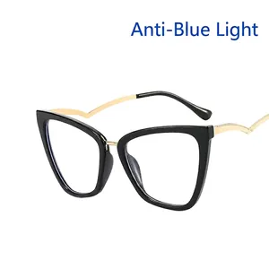 Cat-eye blue light blocking glasses with elegant black frame and golden wavy metal temples