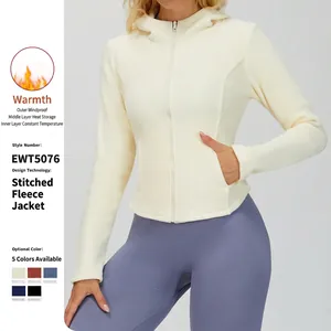 Women Hooded Jacket Polar Fleece Full Zip Slim Fit Pocket Outdoor Sports Thermal Casual Solid Color