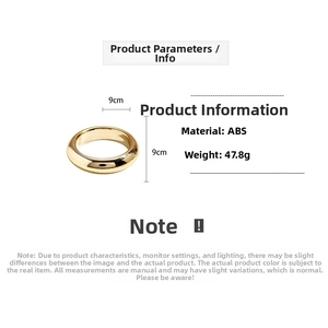 Detail view of 9cm large gold ABS bangle with dimensional measurements and polished finish