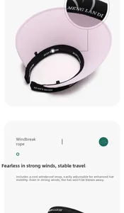 Detail view of pink wide brim PVC sun hat with adjustable black woven headband and chin strap