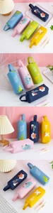 Detail of canvas pencil cases featuring cute animal prints and durable side carry handles