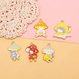 Mushroom Girl Alloy Enamel Charms Cartoon Cute DIY Jewelry Accessories Pendants