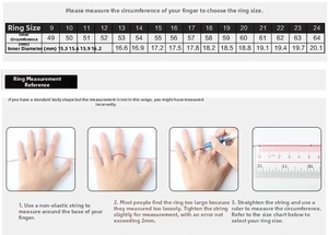 Detailed sizing guide chart for rings with inner circumference and diameter measurements