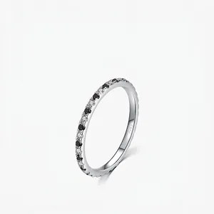 S925 sterling silver eternity ring featuring alternating black and white micro-pave zircons