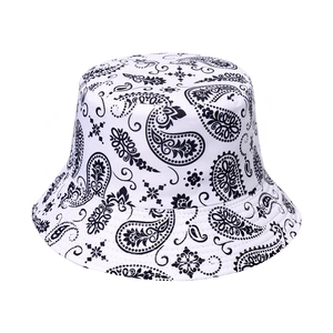 Cappello da pescatore classico con stampa paisley bianca e nera per uomo e donna