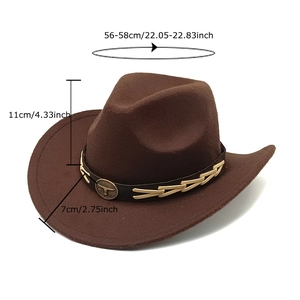 Dark brown wool western cowboy hat with metal bull head buckle and decorative strap