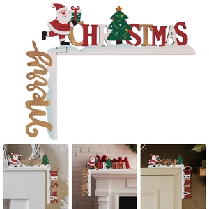 Detail of wooden Merry Christmas corner ornament for door frames and mantels
