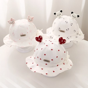 Chapeau Bob Bébé Coton Respirant Protection Solaire Extérieur Capeline Jugulaire Réglable Imprimé Dessin Animé Enfant