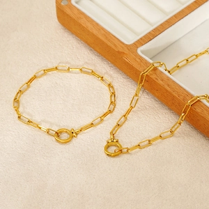 Stainless Steel Paperclip Link Chain Necklace With O-Ring Clasp 18K Gold Plated Minimalist Geometric Jewelry For Women