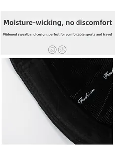 Close-up of wide sweatband inside black docker hat showing moisture-wicking detail
