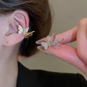 Hollow Butterfly Ear Bone Clips Zirconia Inlaid Copper Earrings With 925 Sterling Silver Earring Post For Women Fashion