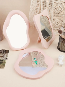 Pink irregular wave cloud-shaped desktop makeup mirror with a soft matte finish frame