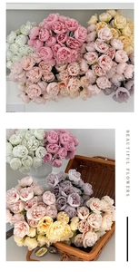 Close-up of artificial tea rose bouquet in various colors for home and wedding decor