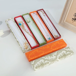 Vintage jewelry gift boxes in various colors for necklaces and bracelets with elegant patterns