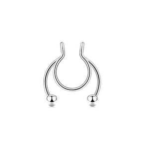 Polished silver horseshoe nose ring with dual metal balls made of stainless steel