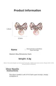 Detailed size specifications for rhinestone bowknot pearl earrings with dimensions and weight