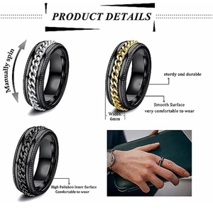 Detail view of 6mm rotatable titanium steel chain rings in three color finishes.