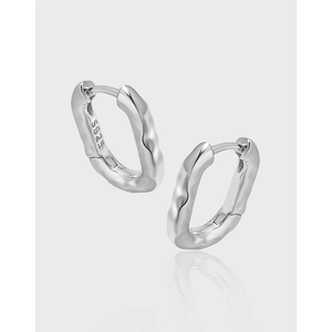 Geometric Oval Hoop Earrings 925 Sterling Silver Hammered Texture U Shape Minimalist Style Jewelry For Women
