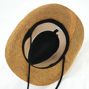 Men's summer sun hat with wide brim, polyester straw weave, inner mesh and sweatband