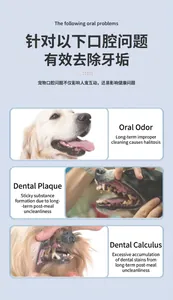 Detail view showing pet dental wipes effectiveness on bad breath, plaque, and tartar