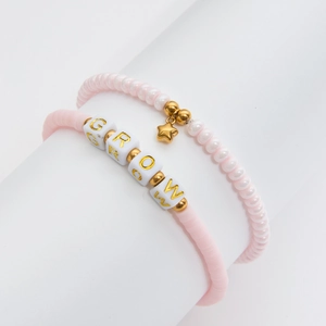 Ensemble de bracelets en perles roses faits main avec lettres GROW et pendentif étoile