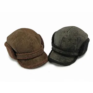 Casquette d'hiver chaude avec protège-oreilles en polaire marron et gris anthracite