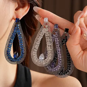 Luxury waterdrop earrings with paved rhinestones and crystals in four elegant colors