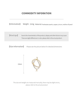 Detail view of pearl fish tail bracelet with gold plating, zircons and size specifications