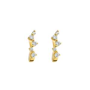 Detail of S925 silver gold-plated earrings with curved five-stone zirconia setting