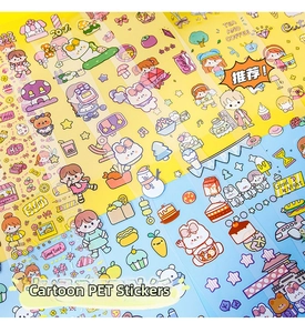 Close-up of cute cartoon PET stickers featuring diverse girl and animal patterns