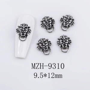 Detailed retro silver lion head nail art alloy charms with 9.5x12mm size measurements